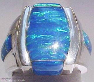 Size 11 HANDSOME BLUE FIRE OPAL Mens Signet Ring STERLING SILVER 925