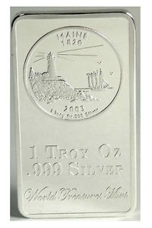 Troy Ounce .999 SILVER Clad Bar MAINE Lighthouse State Quarter 