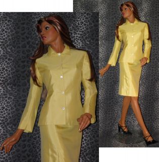 PRADA Made In Italy Silk & Cotton Yellow Jacket Skirt Suit; Sz 6/8, IT 
