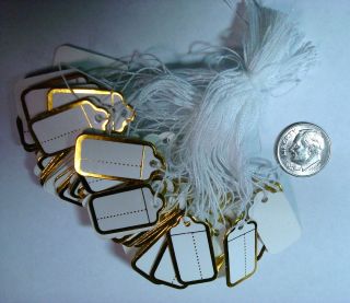 100 GOLD foil paper jewelry price tags Write on with attachment string