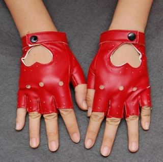 Fashion Cosplay Gaga style Womens Heart Punk Red Faux Leather 