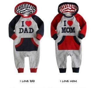 LOVE MOM & DAD Baby Grow Long Sleeved Bodysuit Jumpsuit Romper 