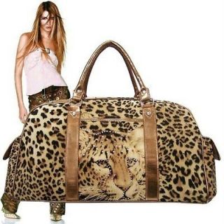 LEOPARD PRINT CARRY ON OVER NIGHT TOTE BAG W/EXTRA STRAP #6200
