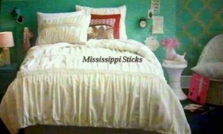 xhilaration Full Queen Quilt coverlet ruched shabby chic smocked ivory 