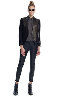 2012 rag & bone Womens Pascal Leather Panel Crepe Jacket Black Size 