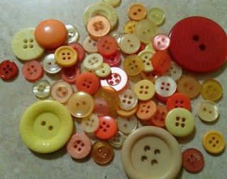 100 BULK VINTAGE YELLOW AND ORANGE BUTTONS for Scrapbooking/s​ewing 