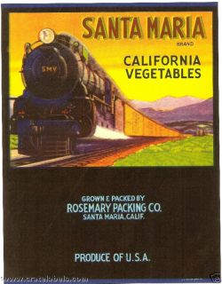 Original* SANTA MARIA Train Steam Engine ROSEMARY Cal Veg Label NOT A 