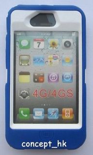 BLUE/WHITE OTTER BOX DEFENDER CASE FOR I PHONE 4 4 G 4S 4S FREE 