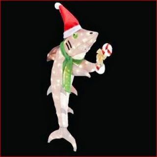  Christmas Shark Wearing Santa Hat Tinsel Lighted Outdoor Display New