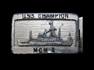 VERY COOL VINTAGE ***USS CHAMPION MCM 4*** BATTLE SHIP BELT BUCKLE