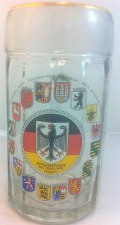 Germany Bundesrepublik Deutschland 8 Tall Big Glass Beer Stein Coat 