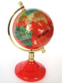 50mm gemstone world globe earth on gold stand red from