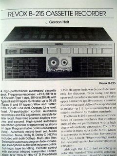 REVOX B 215 cassette deck review Stereophile magazine 12/85