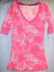 Sublimated Peace Sign on Tie Dye Pink Background Design Sz Jrs Large 