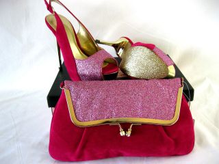 Collection 3 8 Pink Gold Glitter Matching Shoes & Handbag Prom 