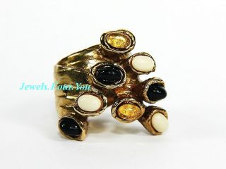 YSL ARTY BLACK EGG SHELL AMBER DOTS RING SZ 5 NEW 100% AUTHENTIC 