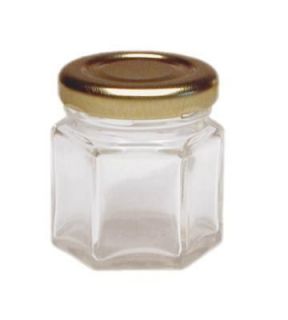 SINGLE 45ml HEXAGON Shape Clear Glass Jar w/ Gold Lug Lid Mary Jane 