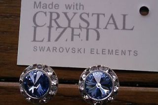 Genuine Swarovski Elements Light Sapphire Crystal Stud Earrings 13mm 