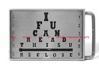   IF YOU CAN READ THIS U R 2 CLOSE SNELLEN EYE CHART PEWTER BELT BUCKLE