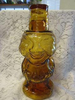 INDIANA GLASS TIARA JOLLY MOUNTAINEER DECANTER AMBER WITH HAT EARLY 