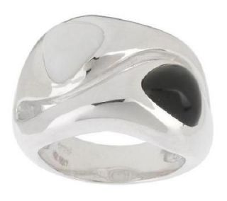  Paola Valentini Sterling Silver White Agate & Onyx Polished Ring 6 