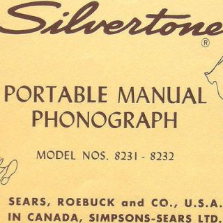   Silvertone Portable Manual Phonograph Instructions book brochure music