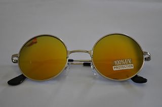 Aviators ROUND Retro Vintage Sunglasses YELLOW MIRROR LENSE AU 