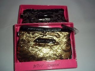 Betsey Johnson   Royal Lace Top Zip Clutch Handbag W/ Key Ring UPC 