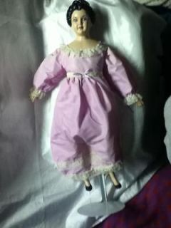 Vintage Purple Dressed 22 Porcelain Doll With Doll stand