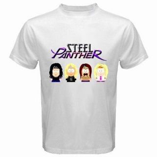 New THE STEEL PANTHER Metal Rock Band Personels Cartoon White T Shirt 