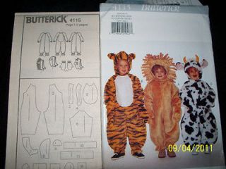 Halloween Pattern Child Toddler Costume Lion, Tiger & Cow Size 1 to 4 