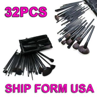 Professional Cosmetic Eyebrow Shadow Makeup Natural Leather Brush Set 