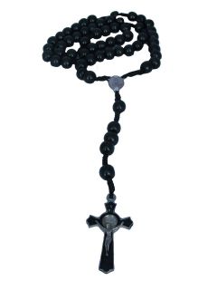 NEW WOOD BEADSNecklace Rosary Black 18 CROSS CRUCIFIX SAN BENITO