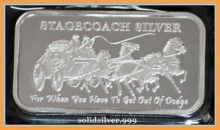   oz .999 Pure StageCoach Silver Bar. Brilliant. Beautiful. Made in USA