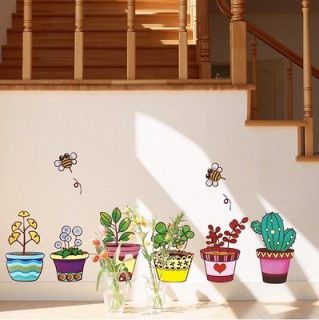 Cute Potted Plants Removable PVC Wall Sticker for Washing Kitchen 