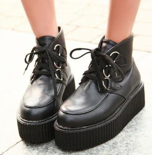 Womens Chic Lace Up Punk Emo Rock High Platform Flat Creepers Shoes 