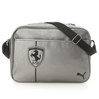 BN Puma Ferrari LS Large PU Leather Shoulder Messenger Bag in Silver 