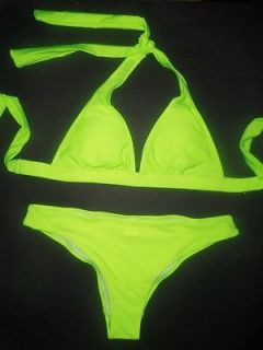 FRESH Lime Green PADDED HALTER PUSH UP BIKINI Swimsuit S (4 8)