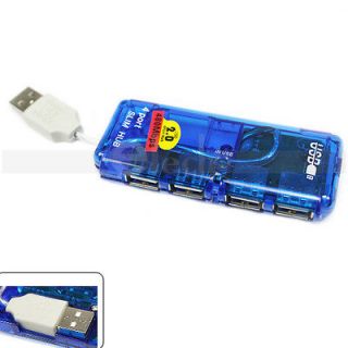New Mini 4 Port USB 2.0 High Speed Hub for PC Laptop Slim Blue