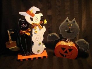 Halloween Black Cats, Ghosts and Pumpkin Wood Cut Outs Happy Haunting