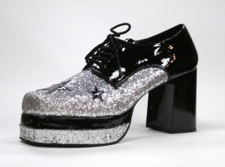 Silver Black Glitter Pimp 70s Disco Rock Star KISS Platform Mens Shoes 