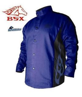 BSX BXRB9C 9oz. Cotton Welding Jacket Blue/Black w/flames, Large