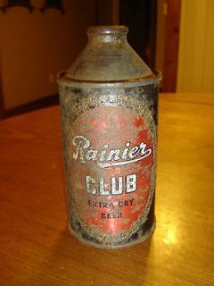 antique rainier club extra dry empty cone top beer can