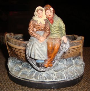Vintage Pottery L. P. W. Made In France Man and Woman Sitting on Boat