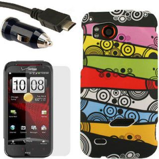 Case+Car Charger+Screen Protector for HTC Rezound C Pouch Snap On 