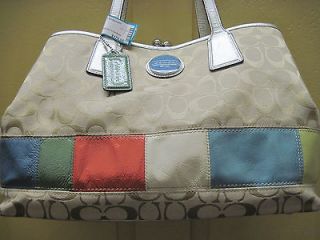   PATENT LEATHER BLUE WHITE GREEN CORAL LEATHER SILVER HANDBAG POPPY