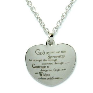   & Celtic: Serenity Prayer Heart Pendant Stainless Steel Necklace