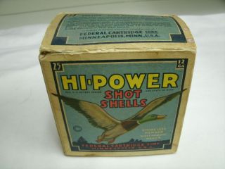 Vintage Federal Cartridge Hi Power 12 Gauge Shot Shells Duck Empty Box