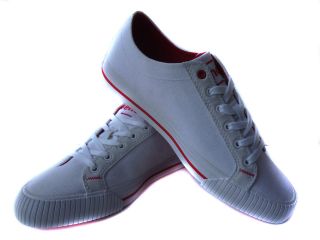 NEW MENS BENCH. GRIND WHITE/RED/BLACK CANVAS/LEATHER TRAINERS UK SIZE 