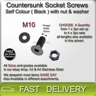   Socket Screw M10 Self Colour (Black) Nuts Bolts & Washers 3pc Setx 1